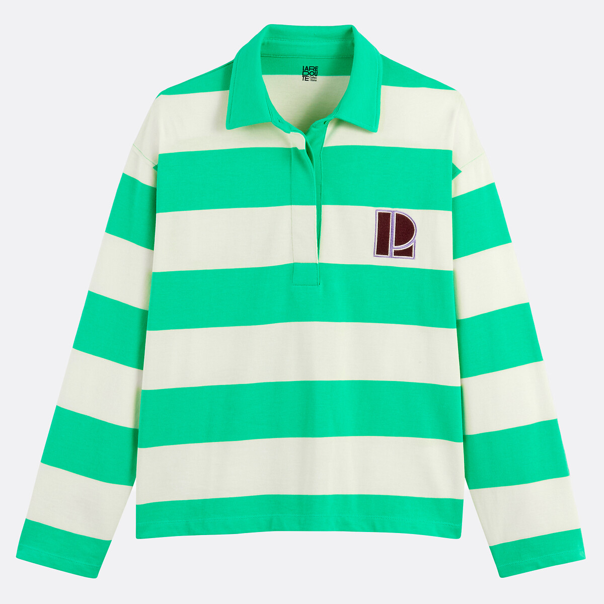 COLEÇÃO LA REDOUTE<br>Camiseta listrada com gola polo e mangas compridas