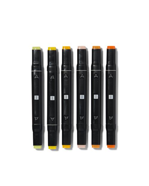 6 marqueurs twin tip jaune-orange