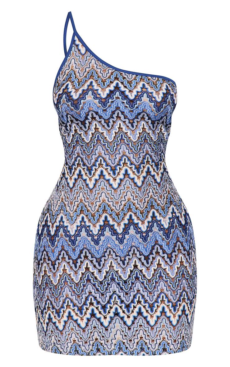 Bleu Robe Moulante Mini Texturée Asymétrique Petite