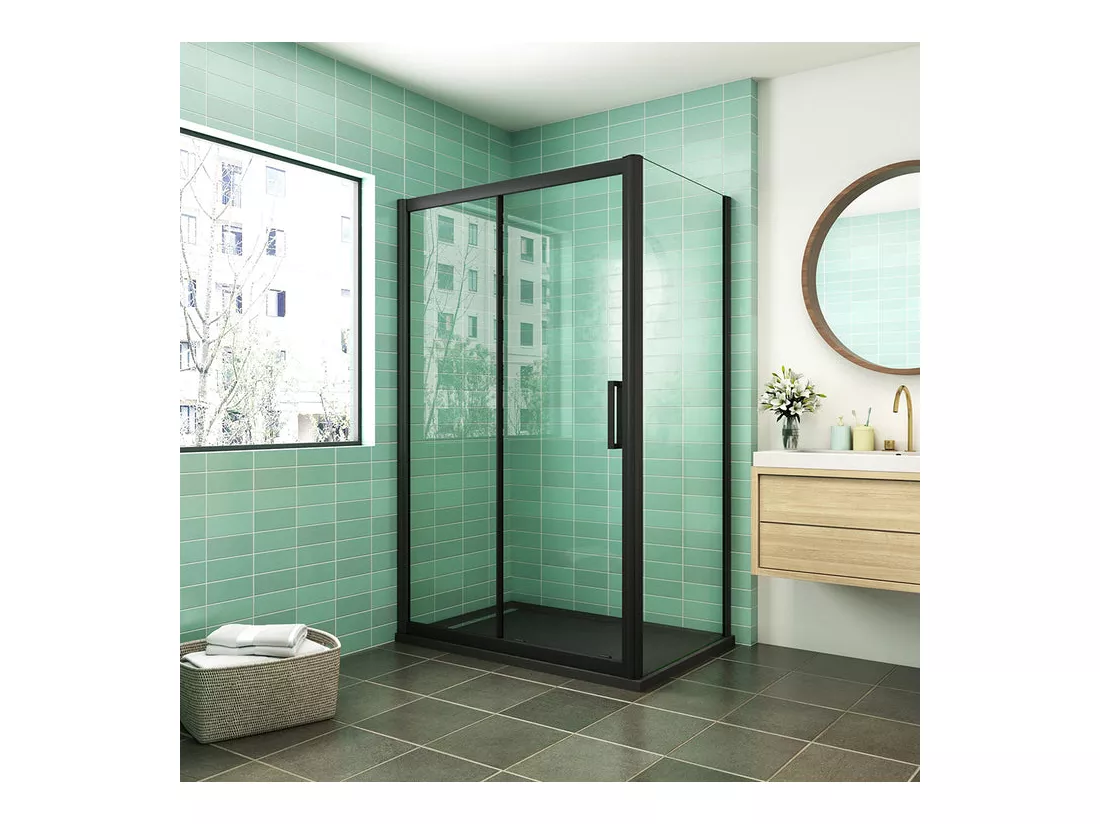 Cabine de douche coulissante 120x80x195cm porte de douche avec l'amortisseur 120cm cabine de douche Noire en 8mm verre anticalcaire
