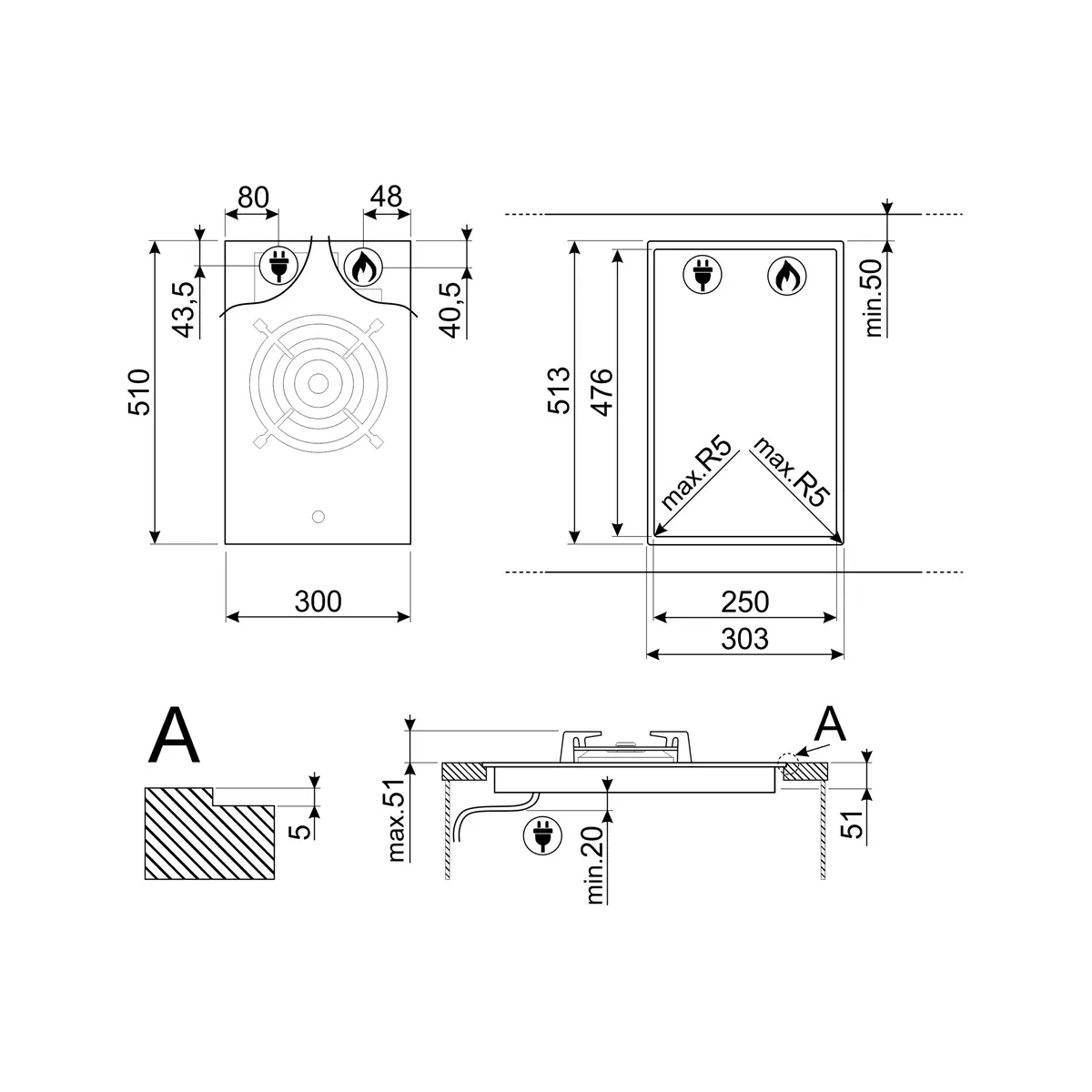 Smeg Classica gasstopp PV331CN (sort)