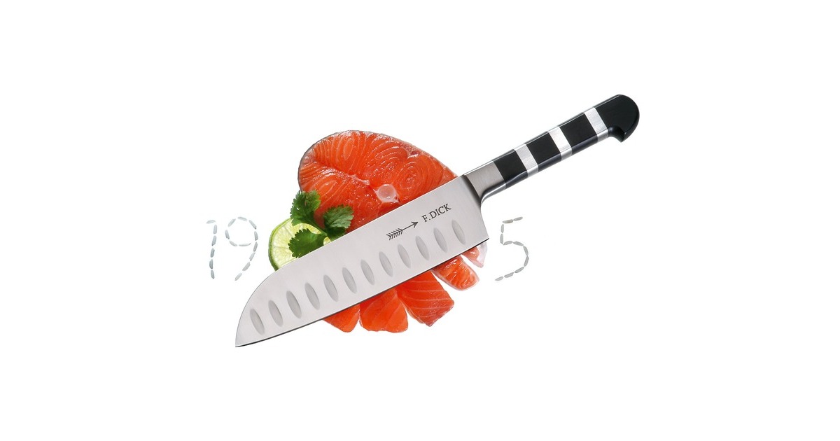 DICK1905 Santoku gecanneleerde schuine kant mes  (Zwart/zilver, 18 cm)