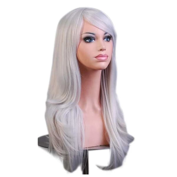 Sølv hvit parykk 70 cm cosplay antrekk