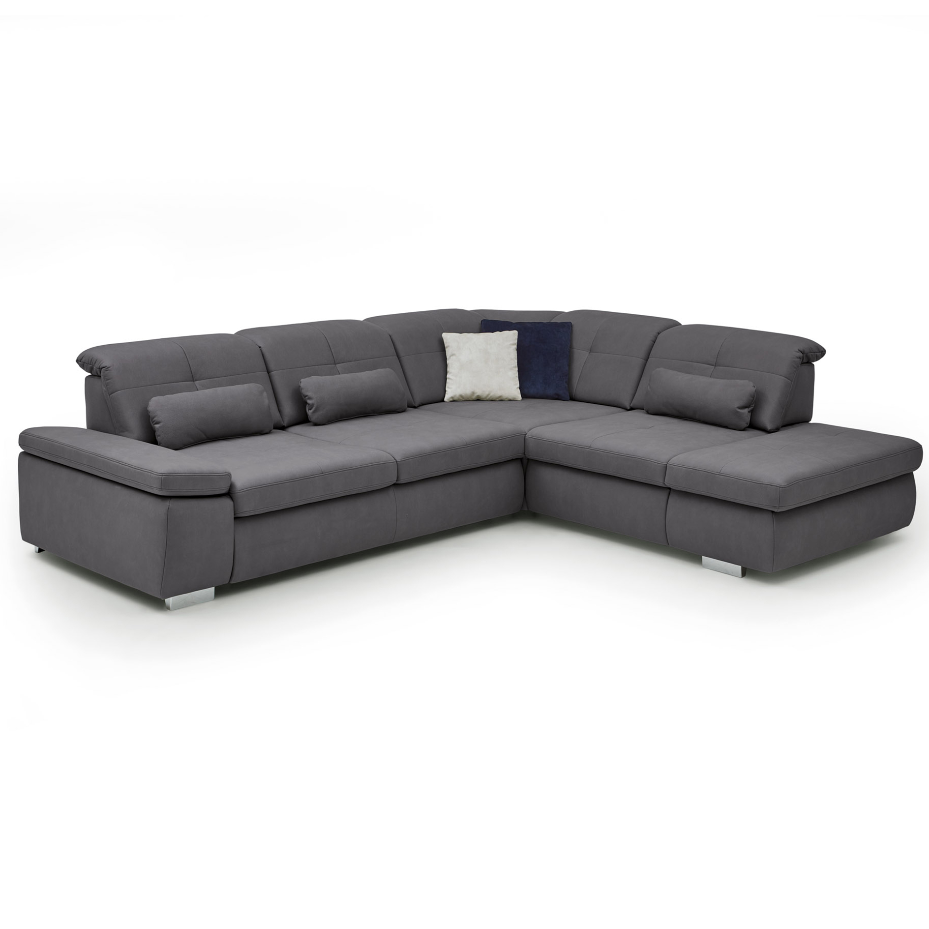 polsterpower Ecksofa - grau - Basismodell - Anstellhocker rechts