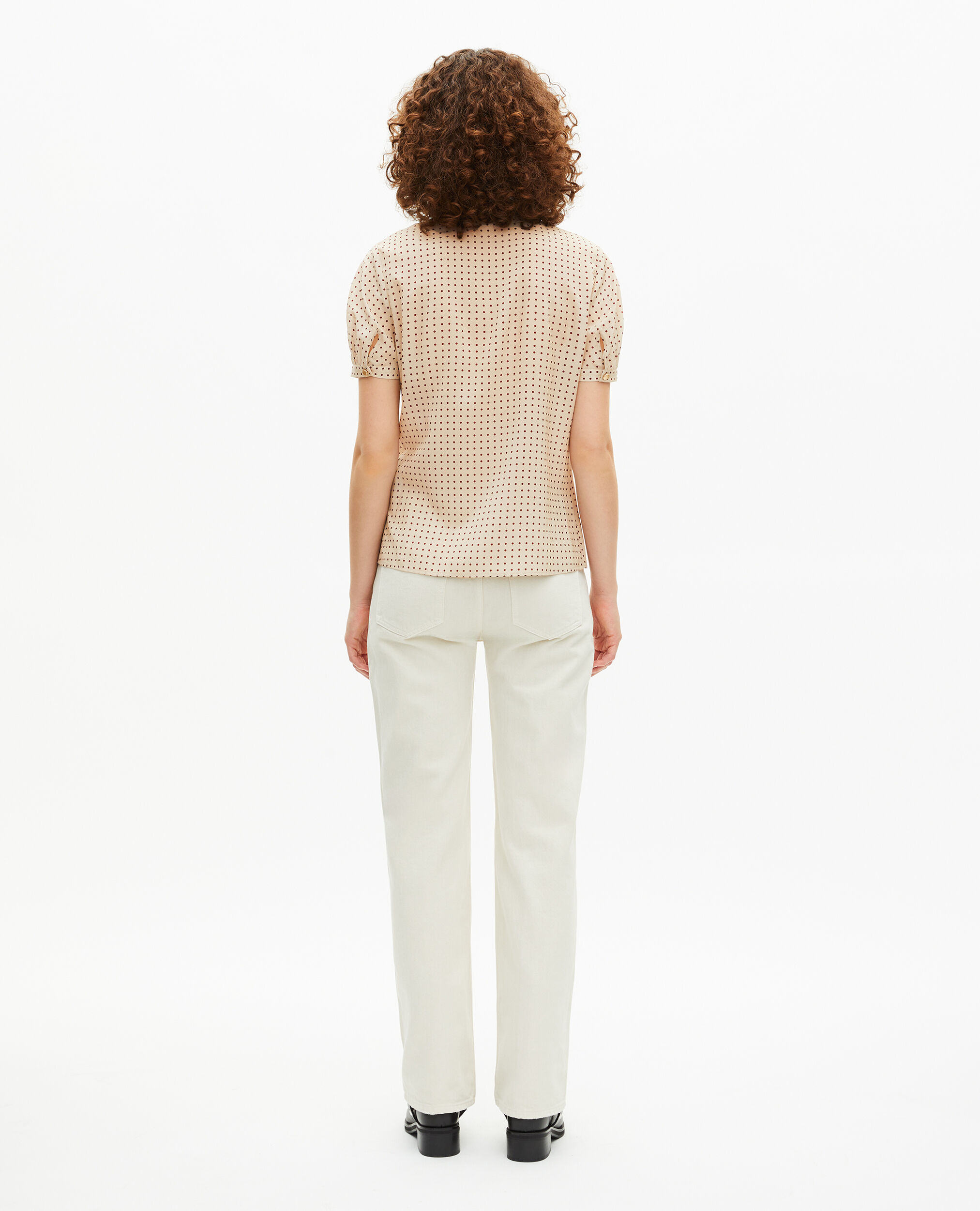 Chemise manches courtes à pois beige