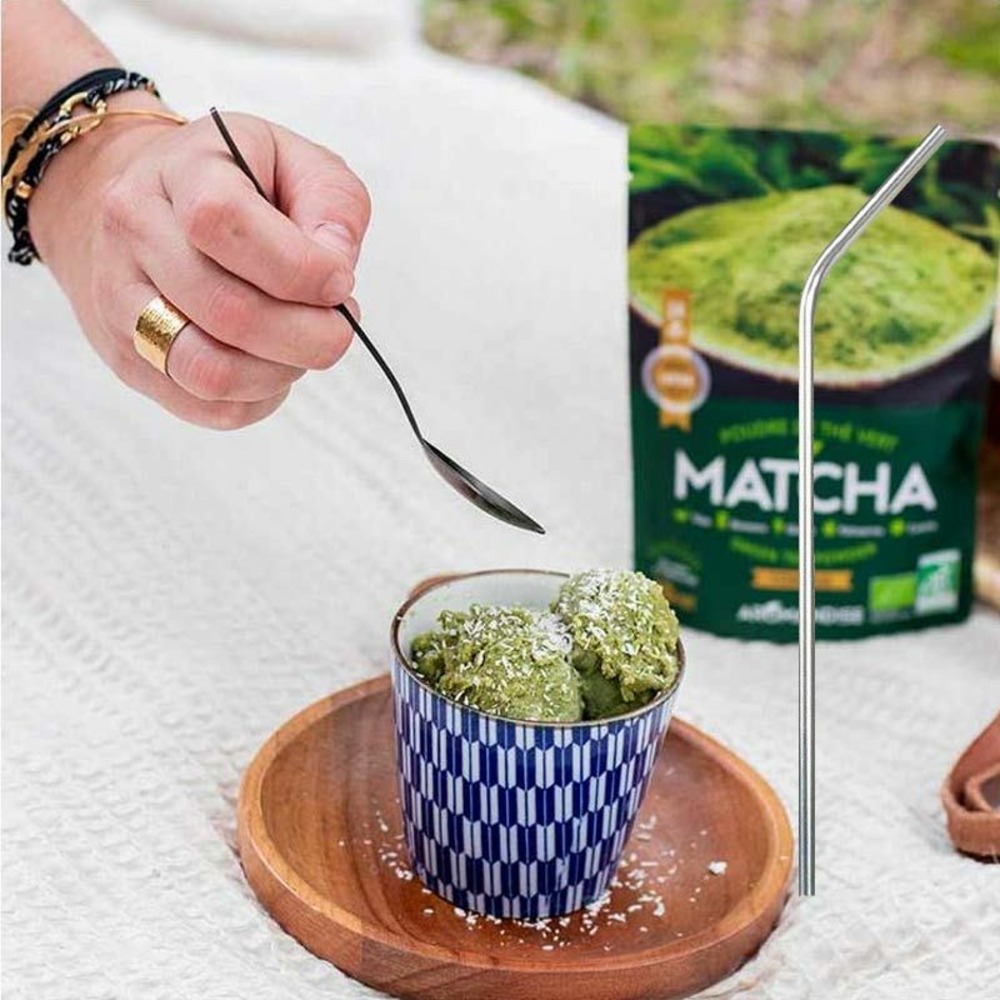 Thé vert bio matcha en poudre 50 g + 4 pailles en inox
