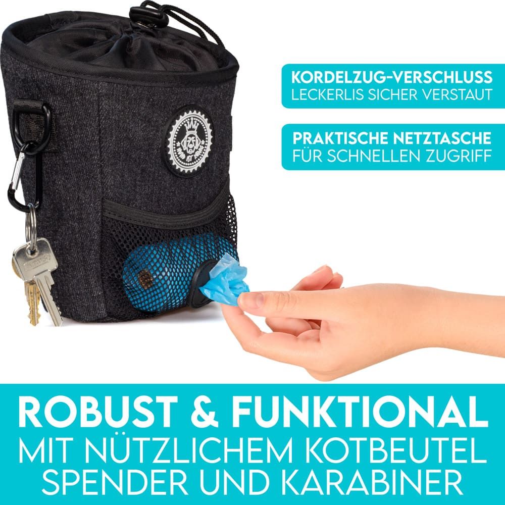 HUND IST KÖNIG® kompakter Hunde Futterbeutel, robuste Leckerlitasche fürs Training & Gassigehen