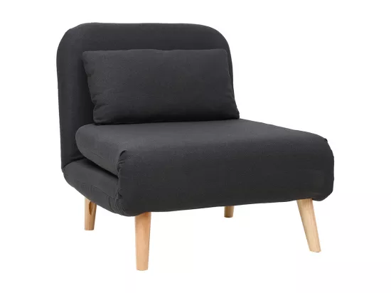 Fauteuil convertible scandinave en tissu gris foncé et bois noir AMIKO