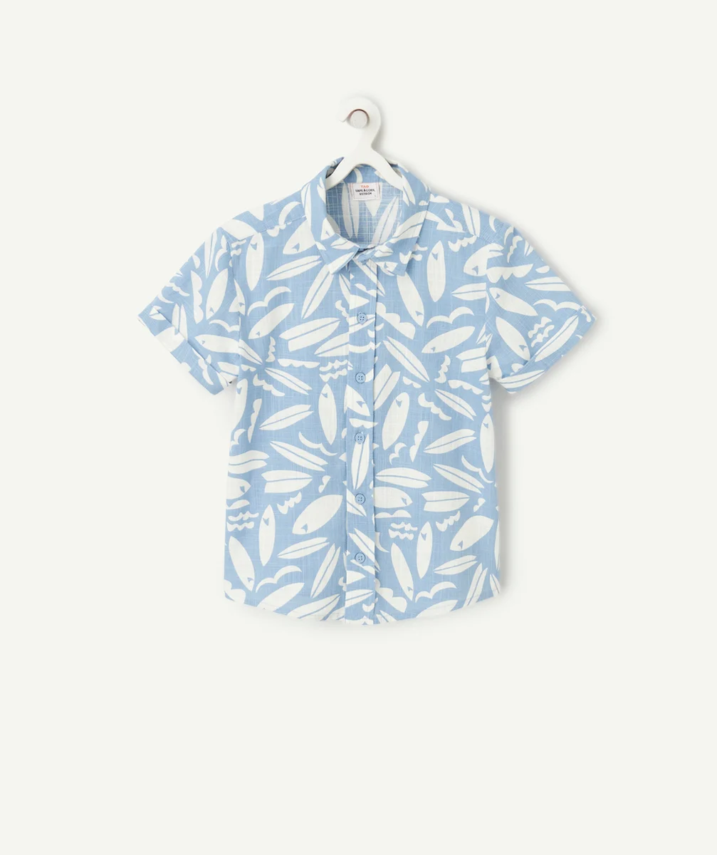 chemise manches courtes garçon en coton bio effet lin imprimé surfs