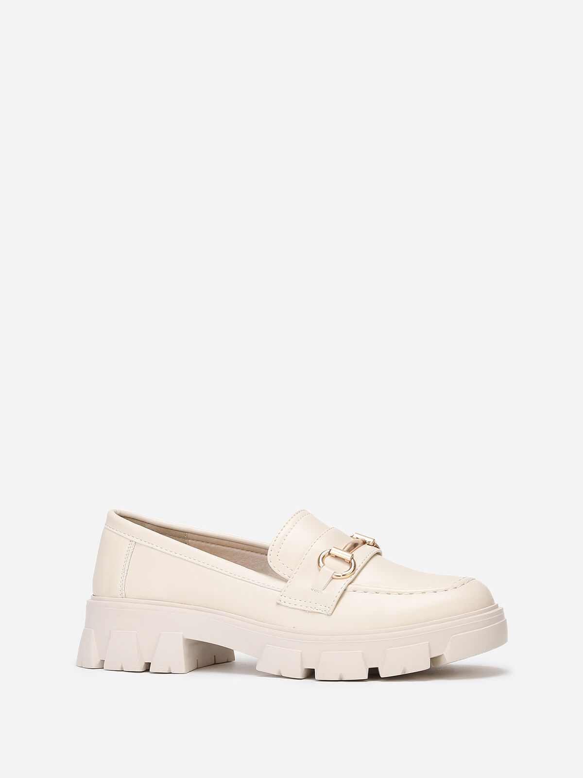 Mocassins en simili à bride dorée- Beige