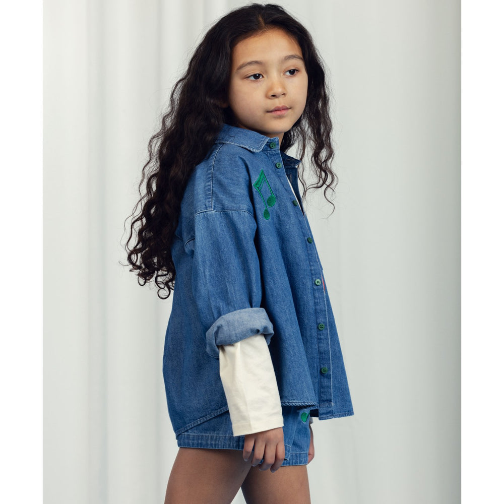 Køb Mini Rodini Blue Note Embroidery Lightweight Denim Shorts