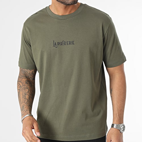 Tee Shirt Oversize Large Wave Logo Vert Kaki Noir