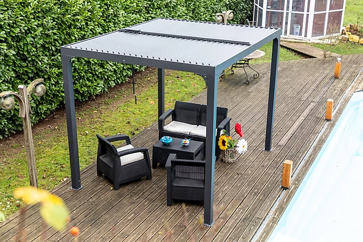 Pergola bioclimatique autoportante manuelle aluminium Habrita PER2430BI gris 2,40 x 3 m