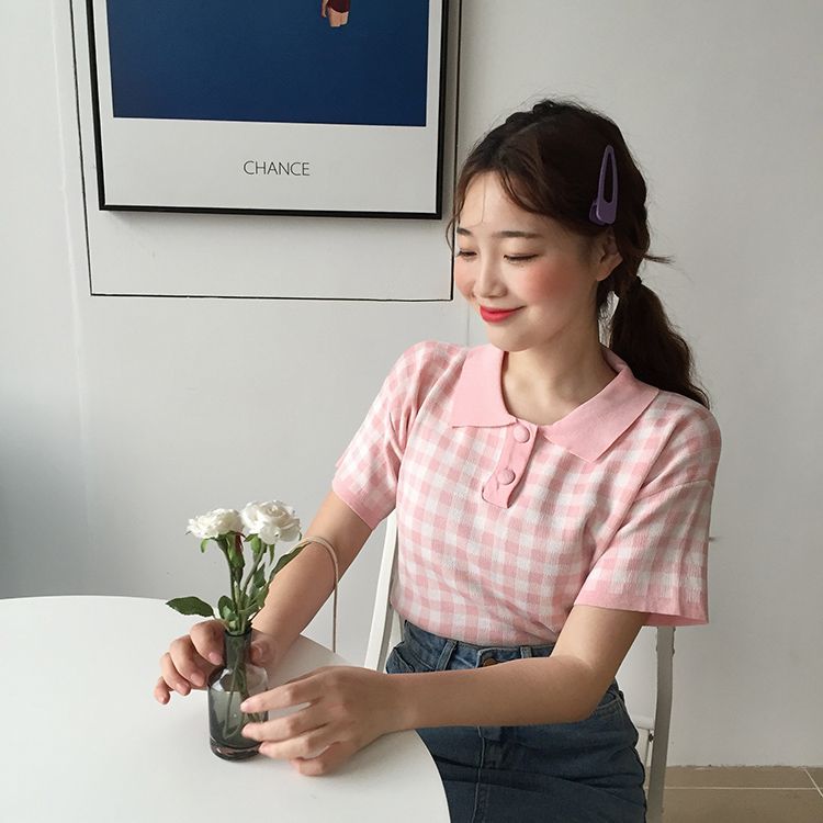 Flowerisque - Geruit poloshirt met korte mouwen