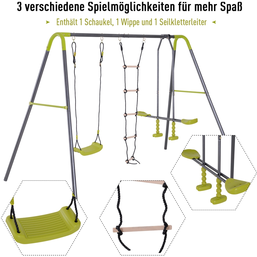 HOMCOM Kinder Gartenschaukel mit Wippe und Seilleiter schwarz, hellgrün