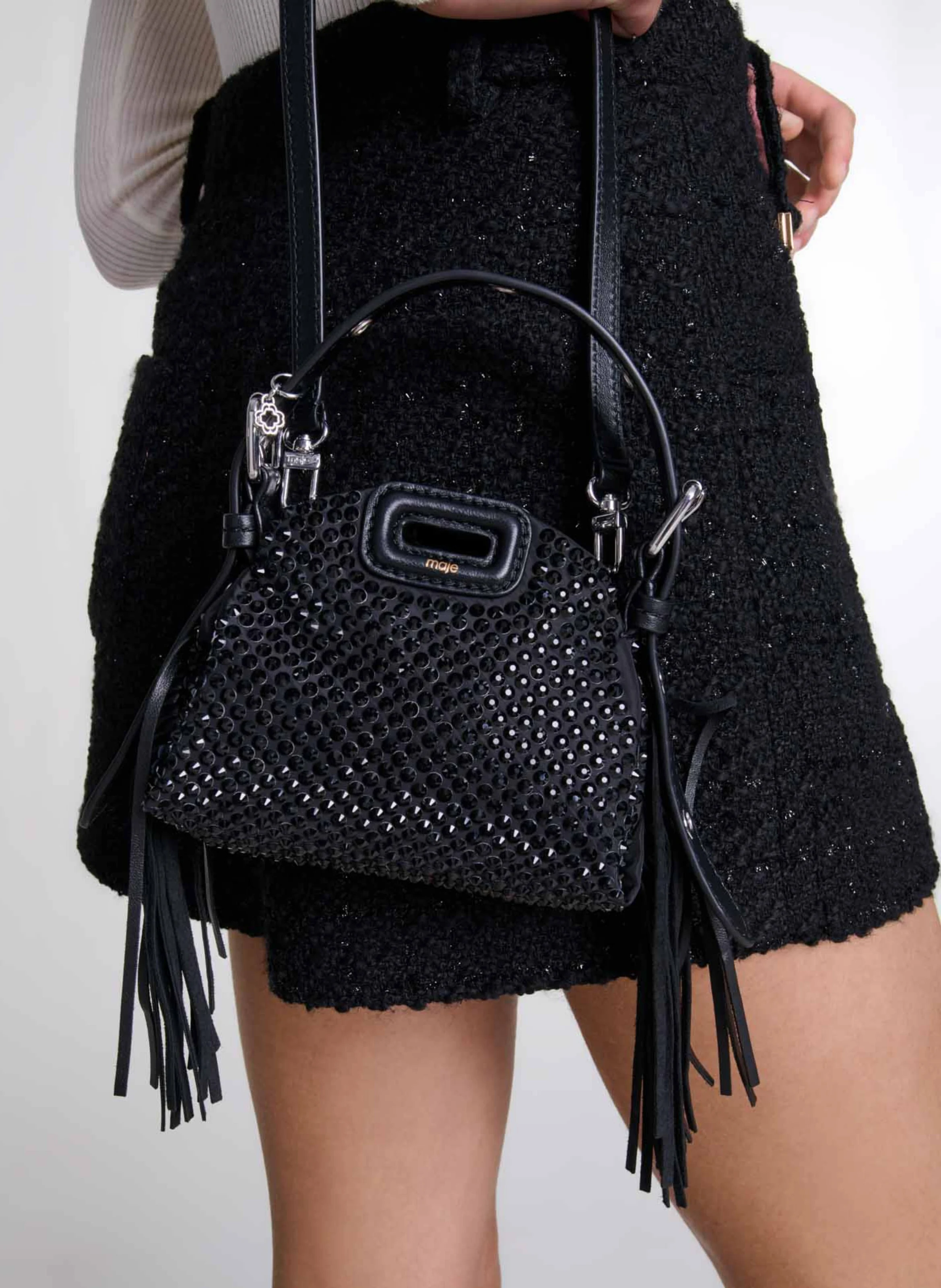 MISS M MINI - Sac bandoulière à franges et strass | Noir