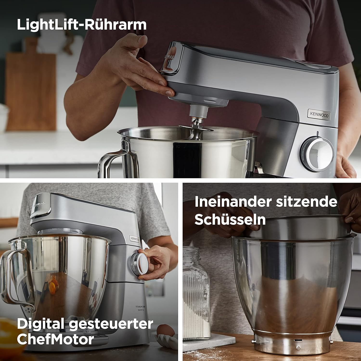 Kenwood Titanium Chef Baker XL KVL85.424SI Küchenmaschine mit integrierter Waage, inkl. 4-teiligem Patisserie-Set, 7 L und 5L Rührschüssel, stufenloser Geschwindigkeitsregler, 1200 W, Silber