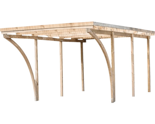Liberty enkele carport met aluminium dakpanelen inclusief 2 toegangsbogen 304 x 510 cm naturel