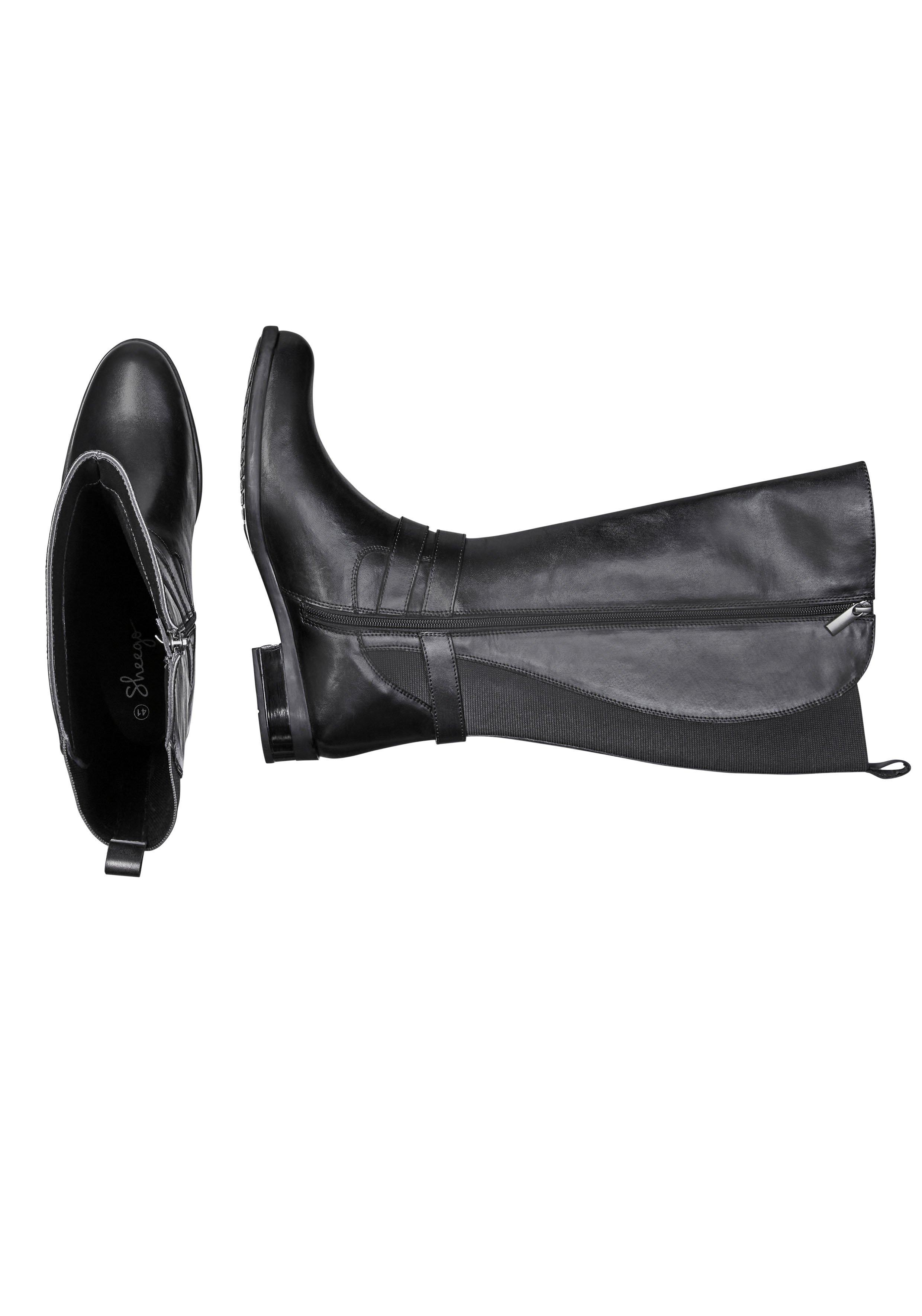 Weitschaftstiefel mit Stretcheinsatz hinten, aus Leder