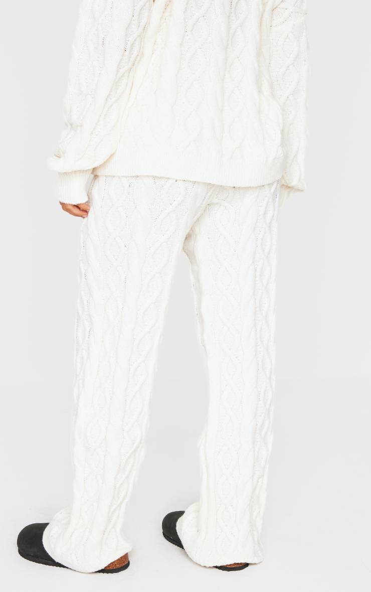 Crème Pantalon Large En Maille Torsadée Petite