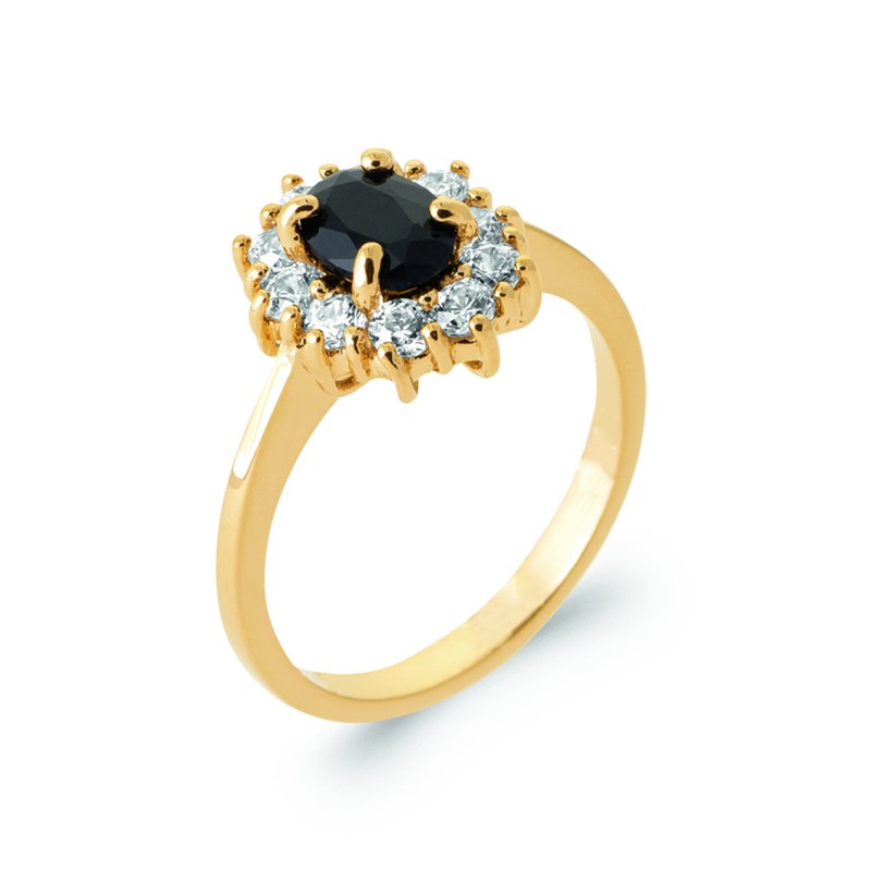 Bague Femme - Plaqué Or - Oxyde de zirconium - Pierre de synthèse bleue