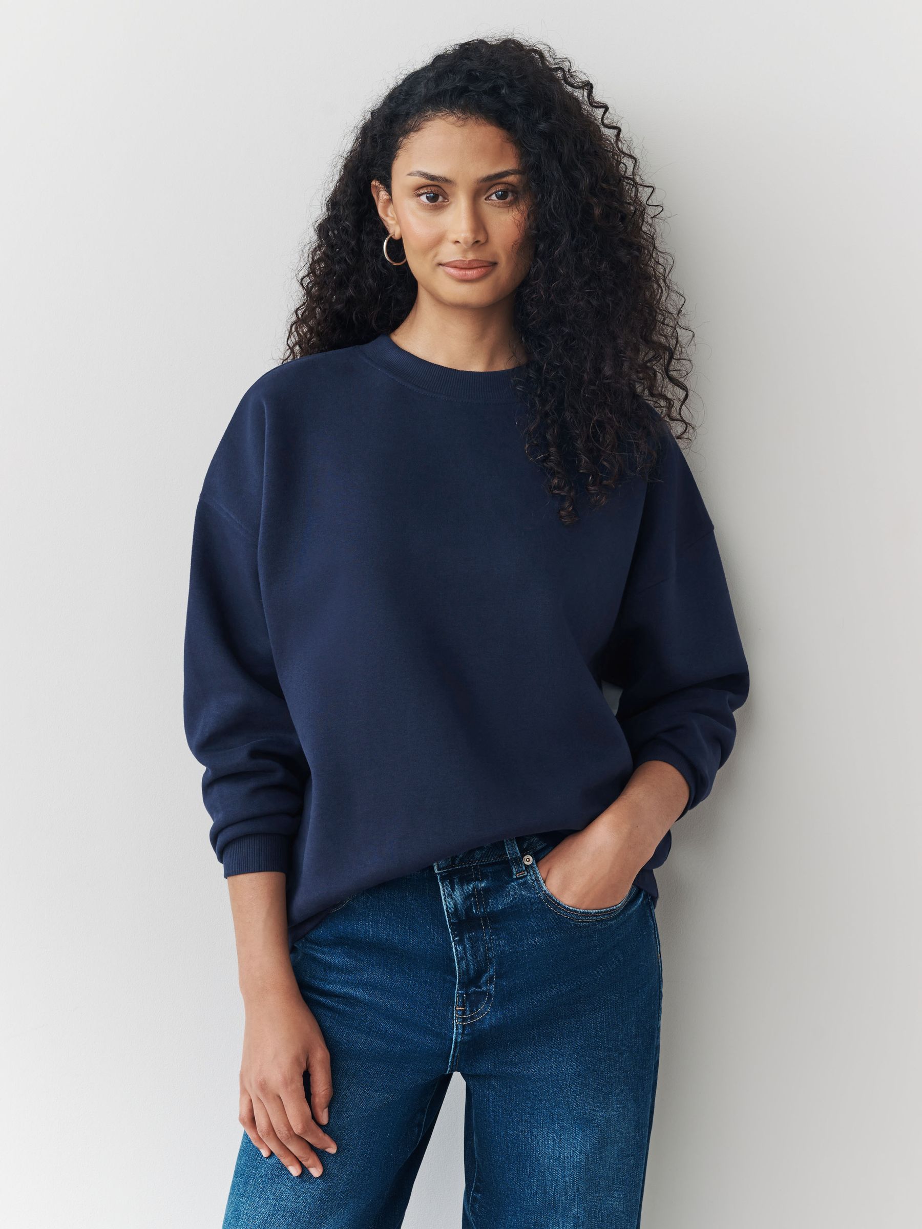 Marineblauw/geel - Supersoft Peached Essentials sweatshirts met ronde hals en naaddetail verpakking van 2