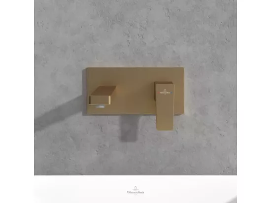 Mitigeur lavabo mural VILLEROY ET BOCH Architectura Square avec vidage Push Open Or brossé + corps encastré