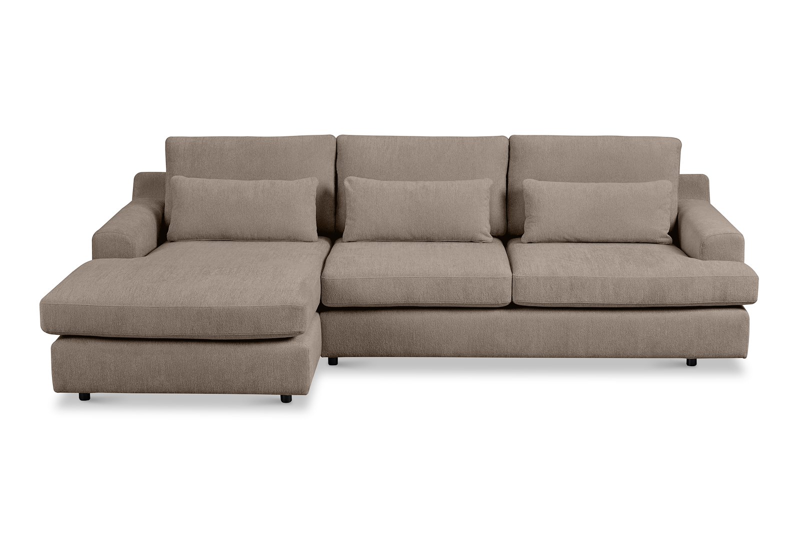 Roma Sofa 2,5-seter med sjeselong venstre. Tekstil Raven 30 Beige med sorte ben