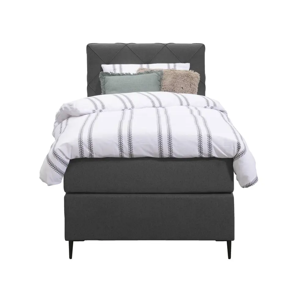 Boxspring Liv geruit - antraciet - 90x200 cm - slanke poot