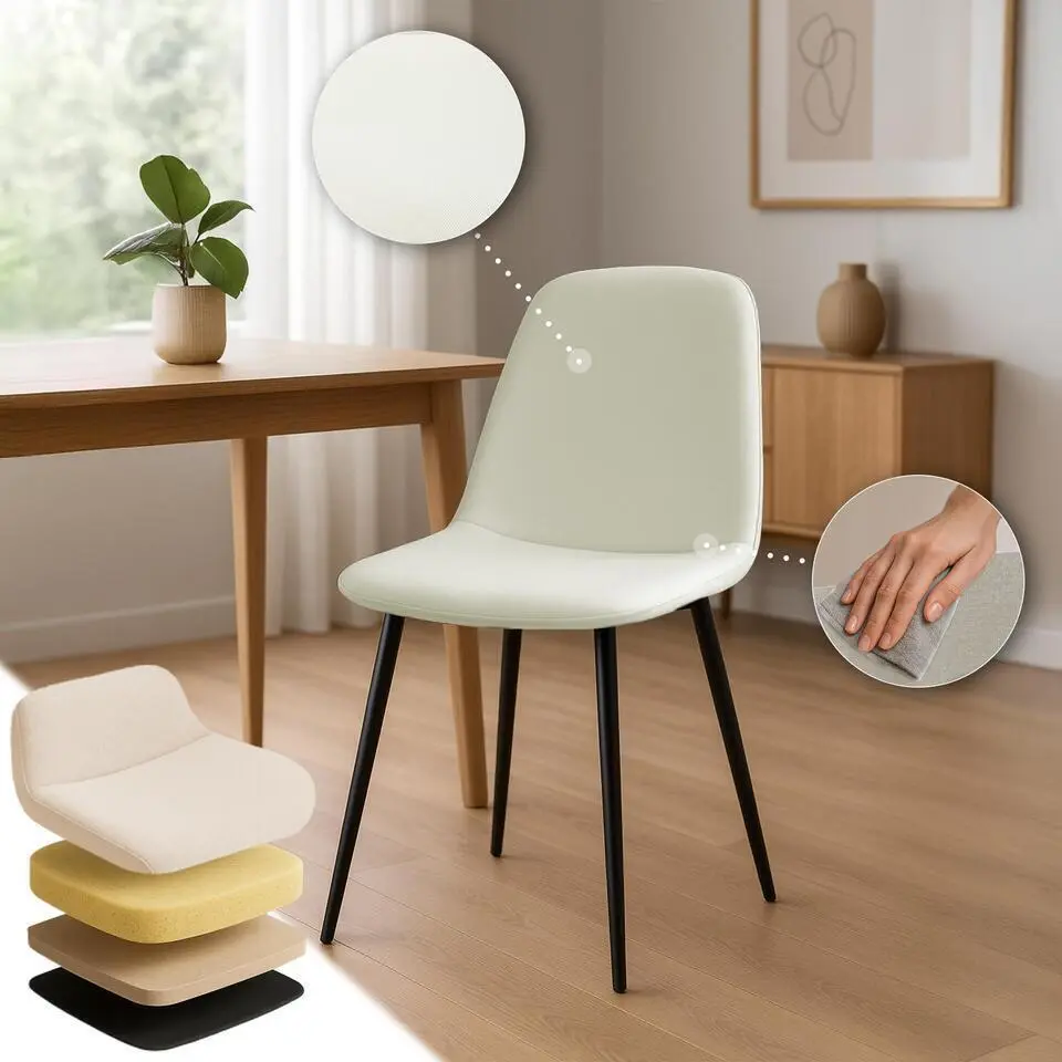CLP Set van 2 Eetkamerstoel Maryam zwart Frame - Stof - creme