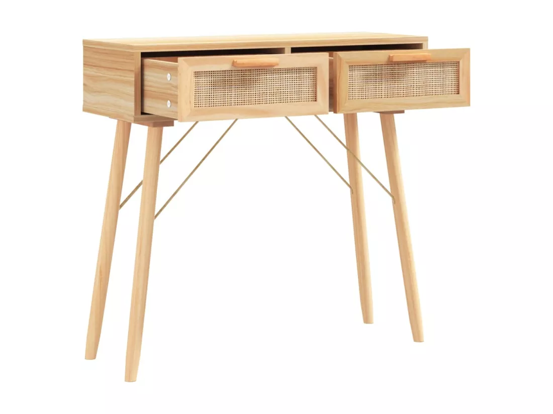 Table console Marron 80x30x75 cm Bois massif pin /rotin naturel