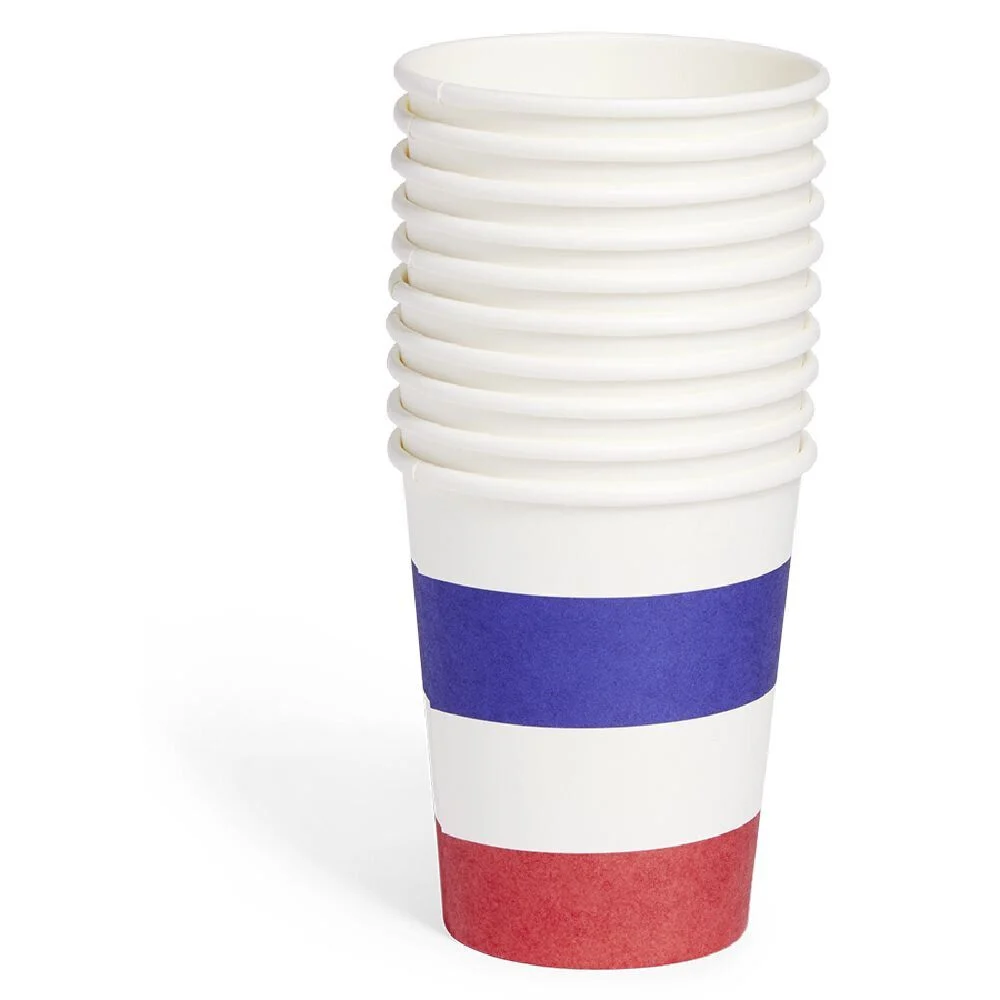 Lot de 10 verres Happy Party papier bleu blanc rouge