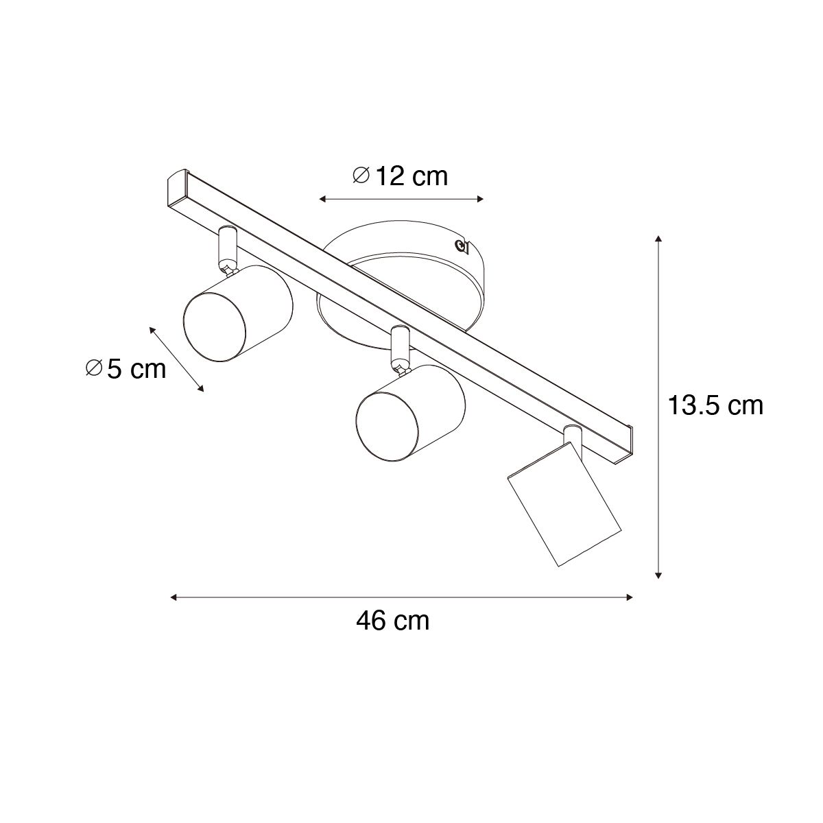 Plafondspot zwart GU10 50mm 3-lichts incl. backlight - Back Up