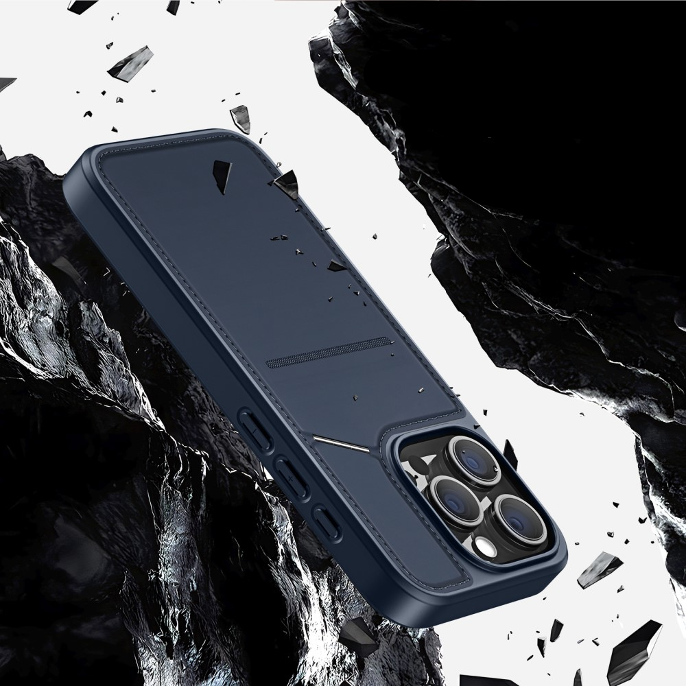 iPhone 16 Pro MagSafe Hybrid Leder Hülle mit Kartenfach   Kickstand Aufsteller (RFID Schutz) - Blau