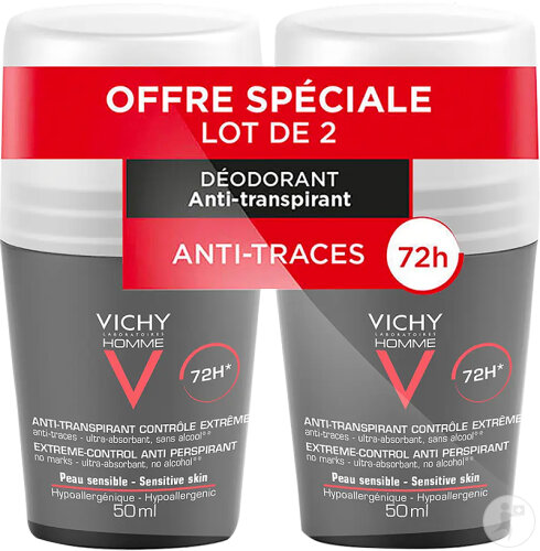 Vichy Déodorant Détranspirant Intensif 72h Transpiration Excessive Peau Sensible 2x50ml Promo