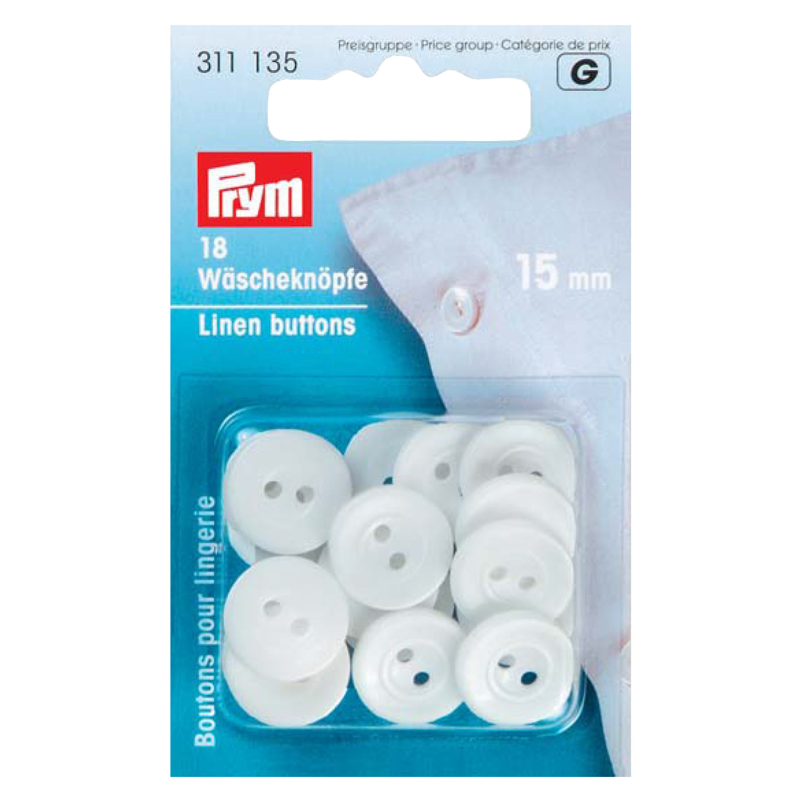 Wäscheknopf - weiß - 18 Stück - 15 mm