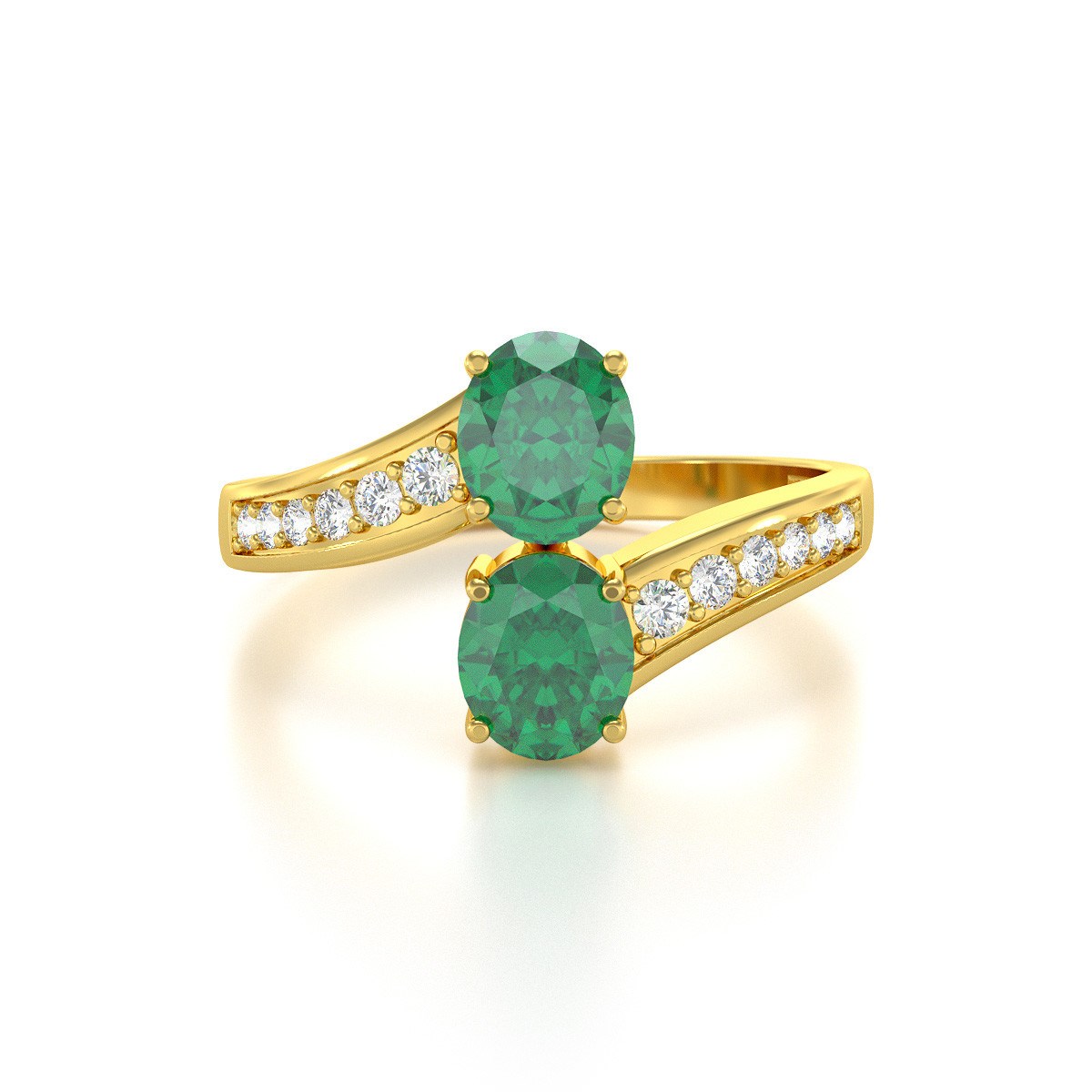 Bague ADEN Or 585 jaune Emeraude et diamants 2.546grs