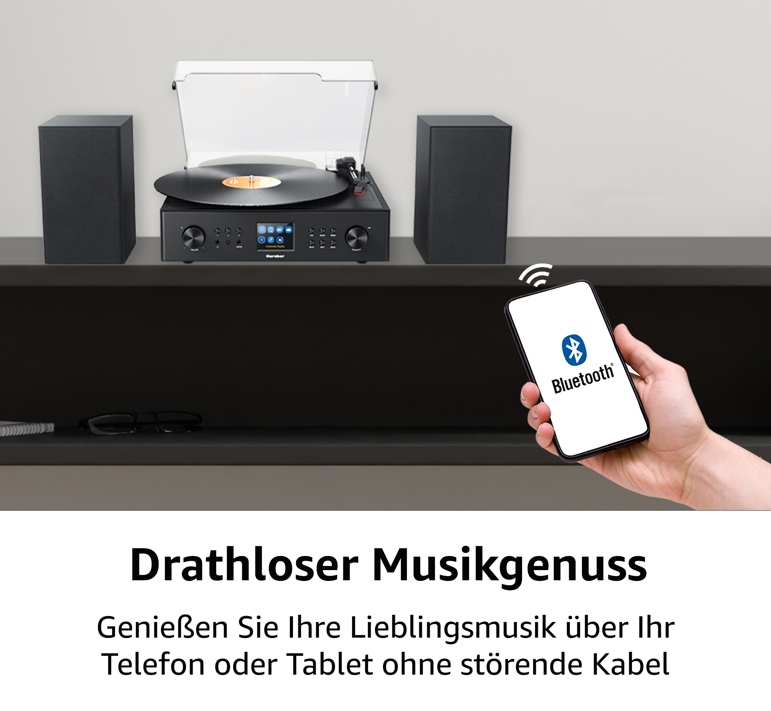 Karcher MC 8000DI Kompaktanlage mit Internetradio und integriertem Plattenspieler, Stereoanlage, Musikanlage