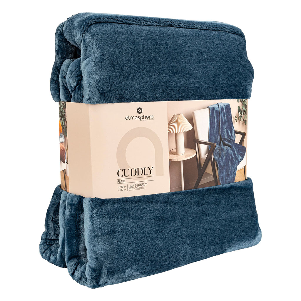Plaid Cuddly velours bleu 180x230cm