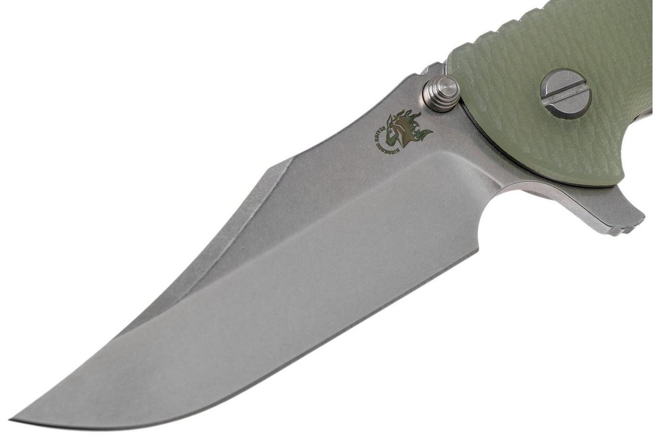 Rick Hinderer XM-24 4” Bowie, CPM 20CV, Stonewashed, Translucent Green G10 zakmes