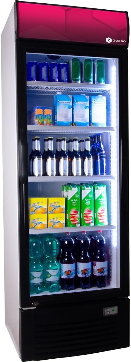 ZORRO - Getränkekühlschrank ZK 380 Liter mit Werbetafel - weiß/schwarz - Flaschenkühlschrank - Kühlschrank mit Glastüre - Gastro Getränkekühler - Partykühlschrank - Werbetafel
