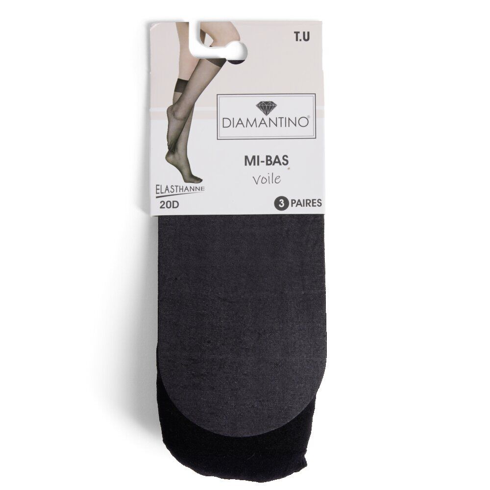 Lot de 3 paires de mi-bas noir femme polyamide et tulle voile 20D