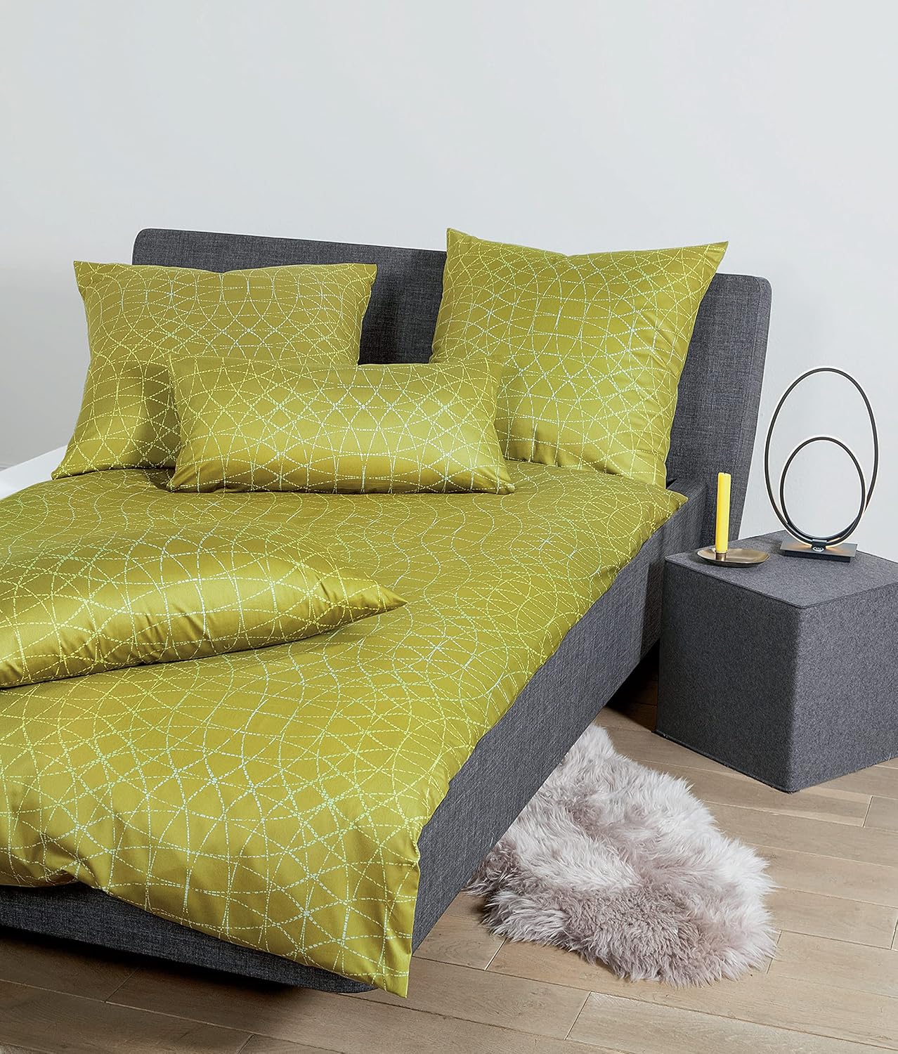 Janine Interlock-Jersey-Bettwäsche Carmen S 135x200 cm + 80x80 cm bernsteingrün-Aurora
