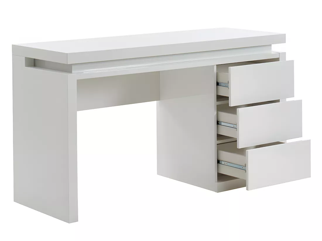 Bureau EMERSON - 3 tiroirs - MDF laqué blanc - LEDs