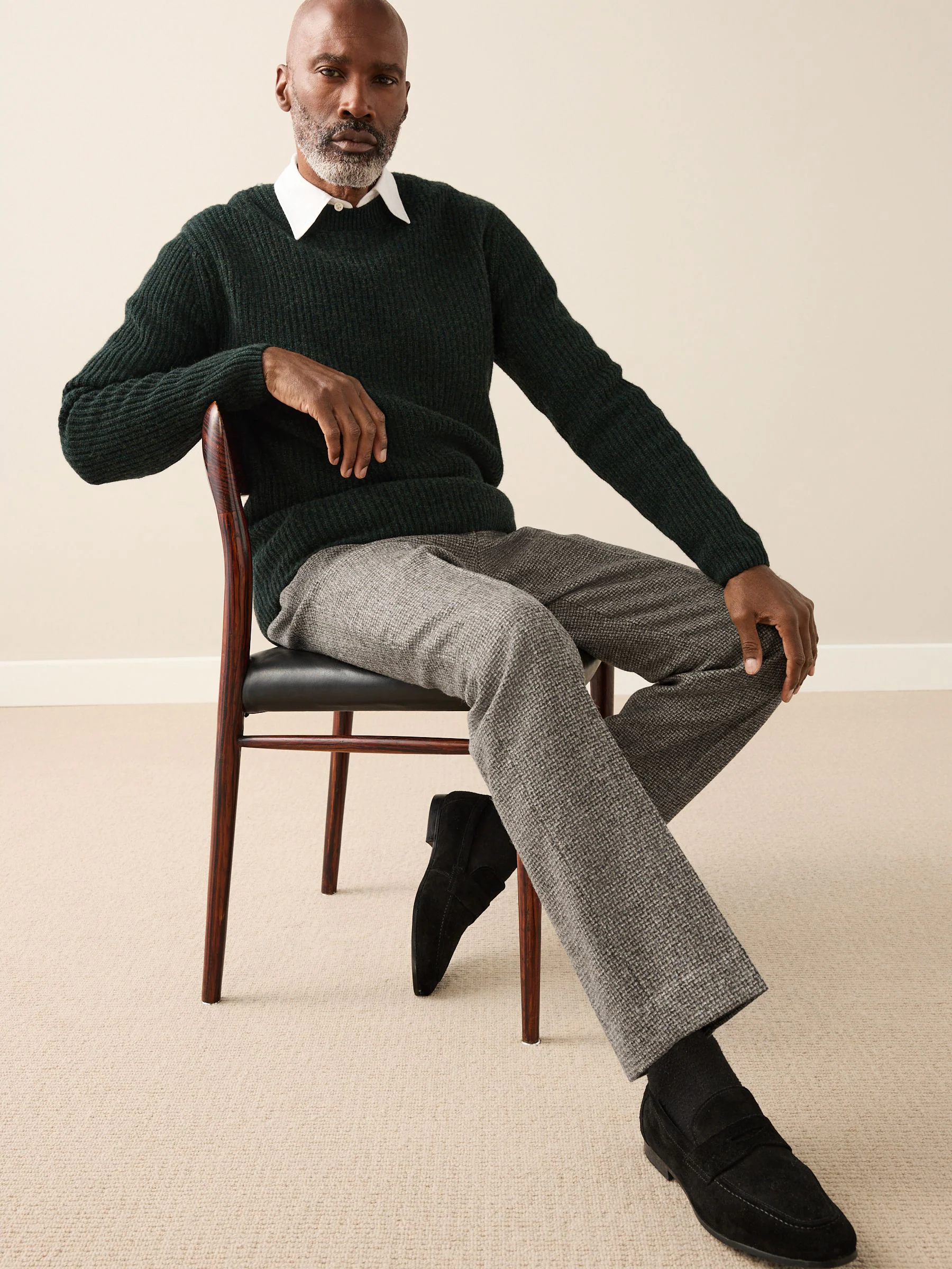 Neutraal - Regular Fit Signature Moons 100% British Wool Textured Trousers