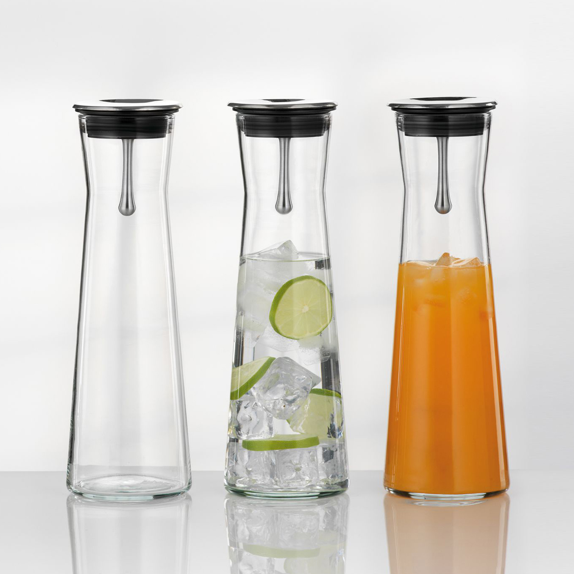 Glaskaraffe Premium - transparent - Edelstahl - 1100 ml