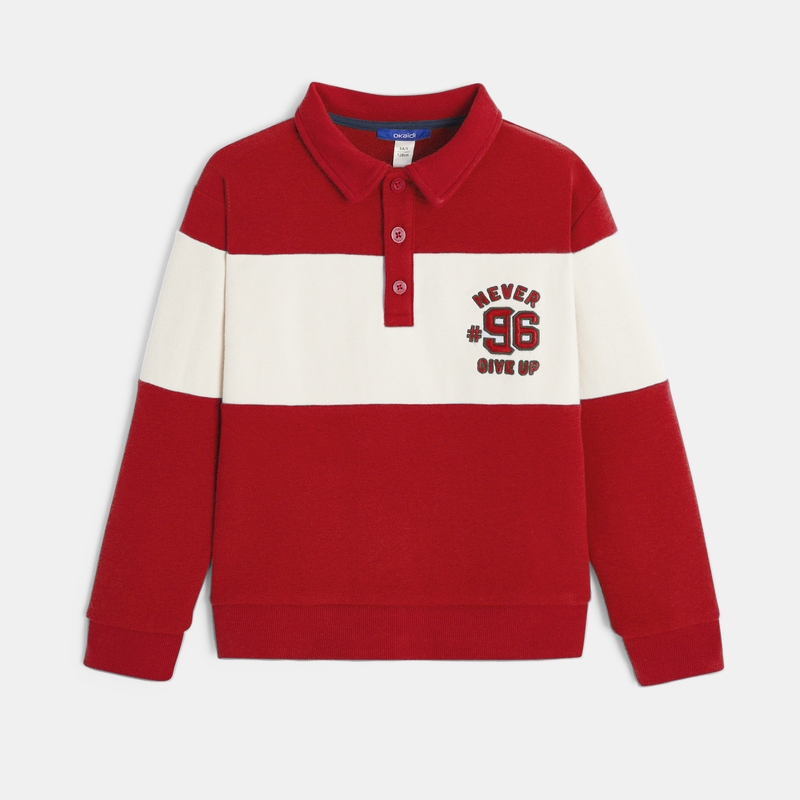 Sweat-shirt col polo rouge garçon