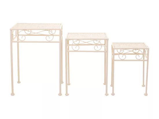 Lot de 3 cache-pots en fer forgé blanc 28x28x28h-23x23x33h-18x18x28h cm