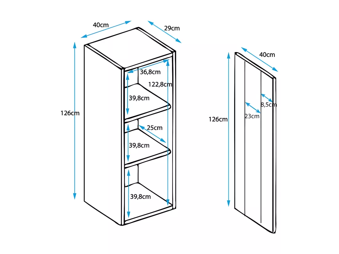 Vitrine suspendue pour Salon Salle à manger en Blanc et Noir avec LED 40x29x126cm Nora V2