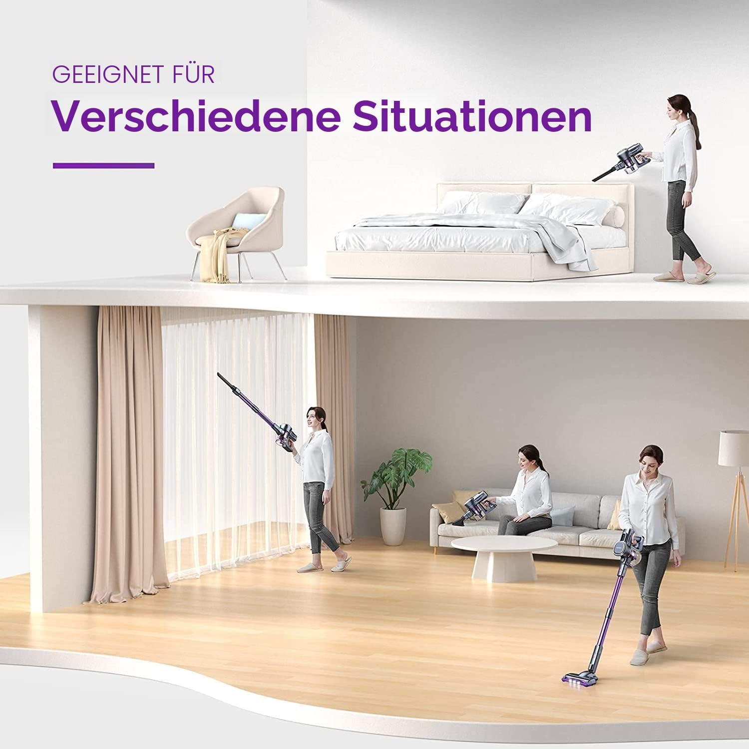 Lubluelu 25000Pa Akku Staubsauger | Staubsauger Kabellos Saugleistung | 25.9V Akkusauger Freistehend | 50Min.Laufzeit | 120.000U/Min | Staubsauger für Tierhaare, Teppich & Harter(Harten) Boden